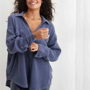 Aerie Button-Up Waffle Knit Shirt